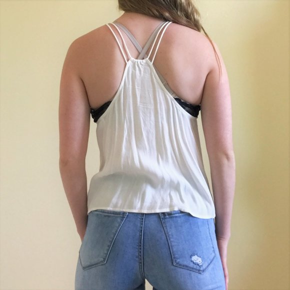Sheer White Strappy Tank w Black Lace - Picture 6 of 6